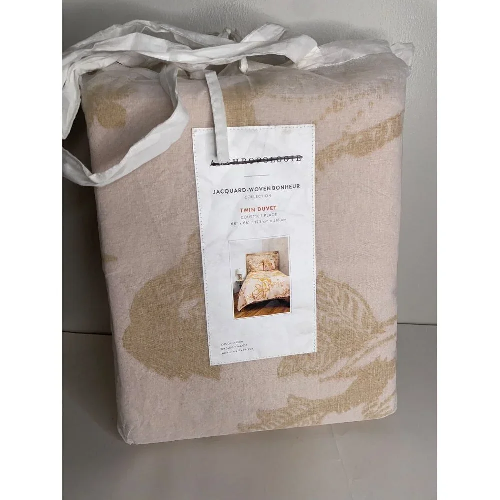 Anthropologie Jacquard Woven Porte Bonheur Twin Duvet Cover Gold Yellow Blooms - Picture 4 of 6